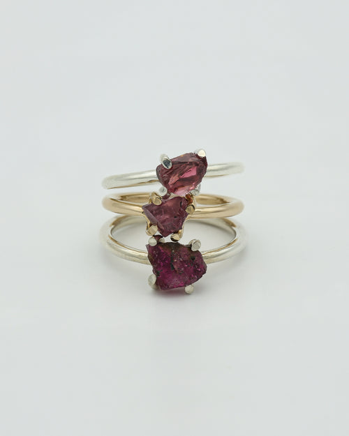 Pink Tourmaline Stack RIng Bronze Sterling Silver Gold