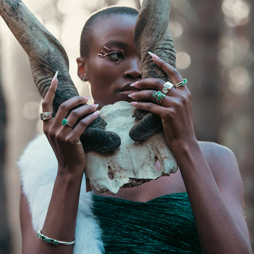 Sterling Silver Gold and Emerald Fur Horns
