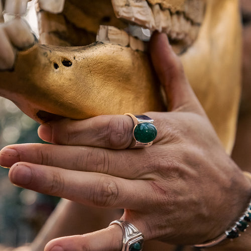 Silver Emerald Skull Zebra Hand