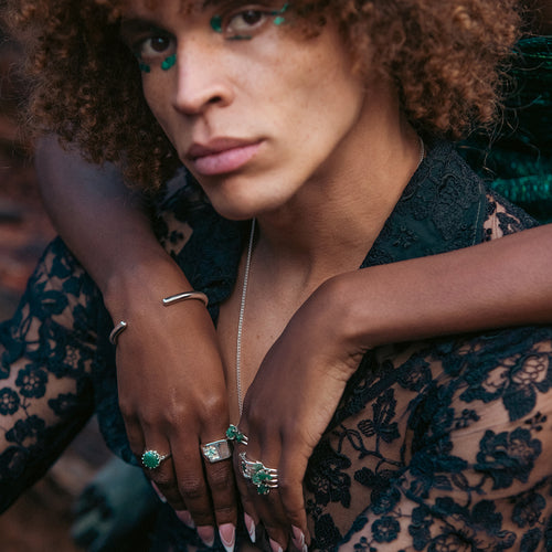 Silver Emerald Rings Man Woman Handsome Nails