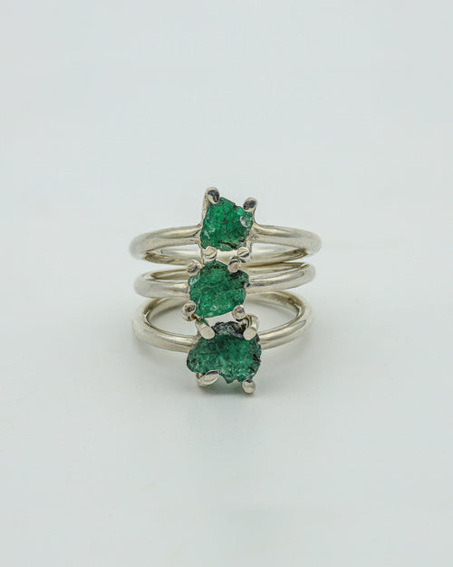 RAFU APPU Sterling SIlver and emerald Stacking RIngs