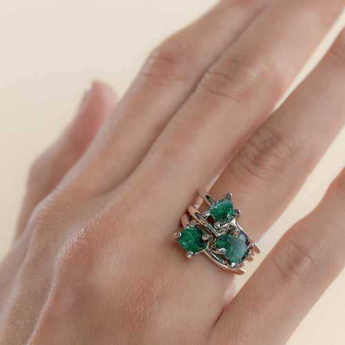 Sterling Silver Emerald Stack of Rings