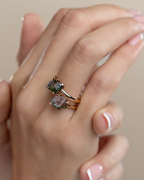 Sterling silver and water Melon tourmaline stacking ring on hand