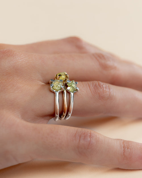 Gold and Silver yellow chrysoberyl stack of rings