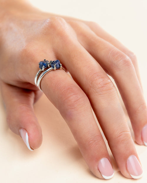 RAFU APPU Sterling SIlver and Blue Sapphire Stacking RIng on hand