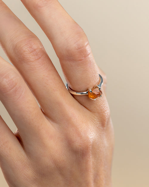 RAFU APPU Sterling SIlver and Spessartine Stacking RIng Hand