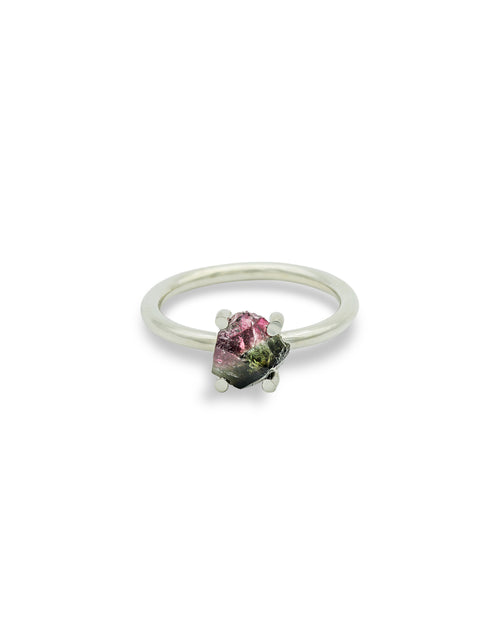 Sterling silver and water Melon tourmaline stacking ring