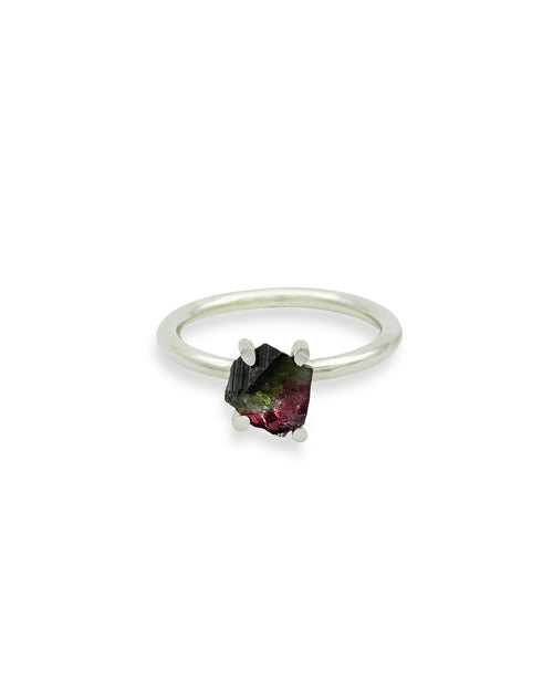 Sterling silver and water Melon tourmaline stacking ring